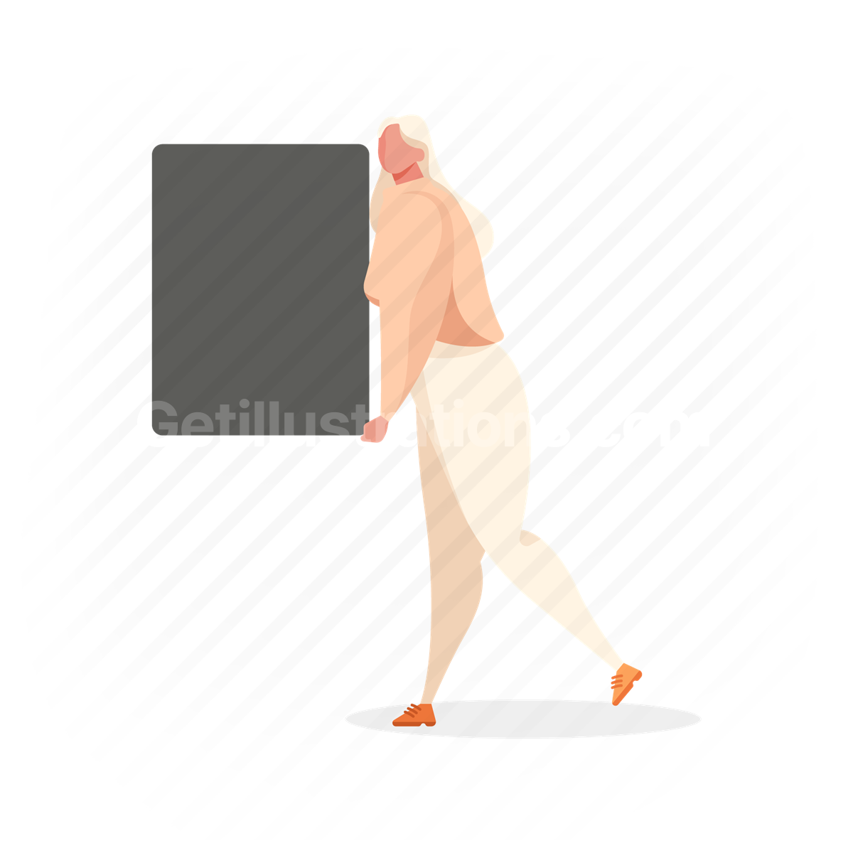 woman, carry, large box, package